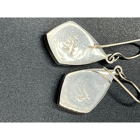 E Webster Vintage Sterling Silver Turquoise Inlay Dangle Earrings USA Signed - Picture 10 of 10